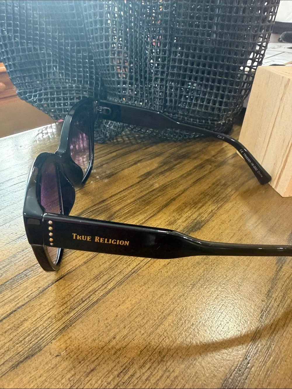 True Religion Black Cat-Eye Sunglasses with Gradient Purple Lenses